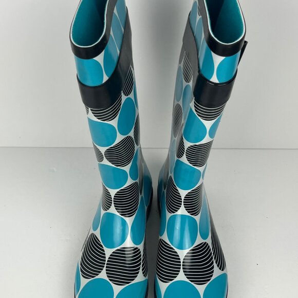 Weather Spirits Rain Boots Size 8 Blue Black Rubber Pull On Low Block Heel 1.3in - Picture 5 of 6